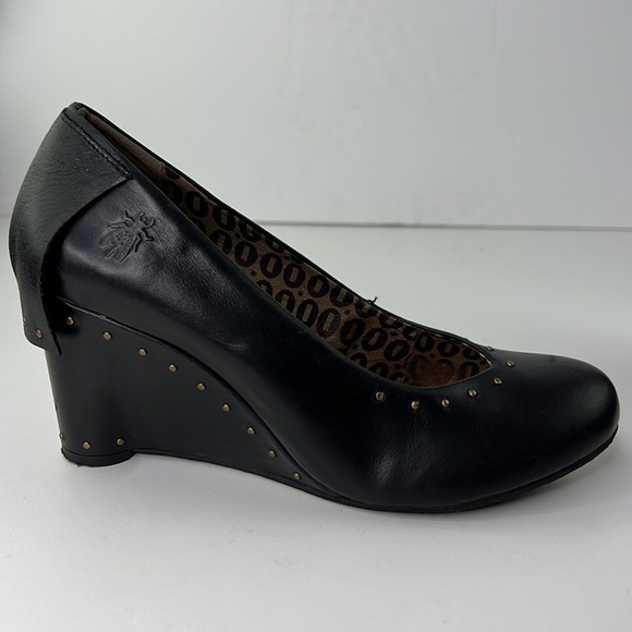FLY LONDON Black Leather Wedge Shoe with Gold Bead Detail - Picture 4 of 13